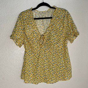 SHEIN Curve Yellow Flower Tie Top size 1X